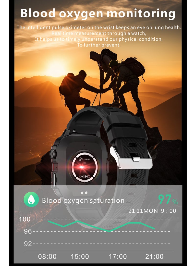 LIGE 1.96 HD Screen 420 mAh Sports Smart Watch Men Waterproof Bluetooth Calling Health Monitoring 100+ Sports Mode Men Smart Watches Steel Black