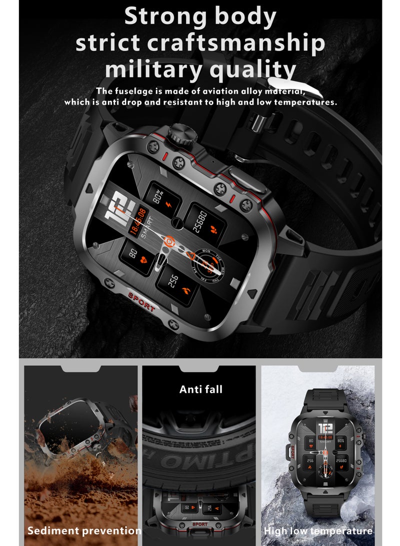 LIGE 1.96 HD Screen 420 mAh Sports Smart Watch Men Waterproof Bluetooth Calling Health Monitoring 100+ Sports Mode Men Smart Watches Steel Black