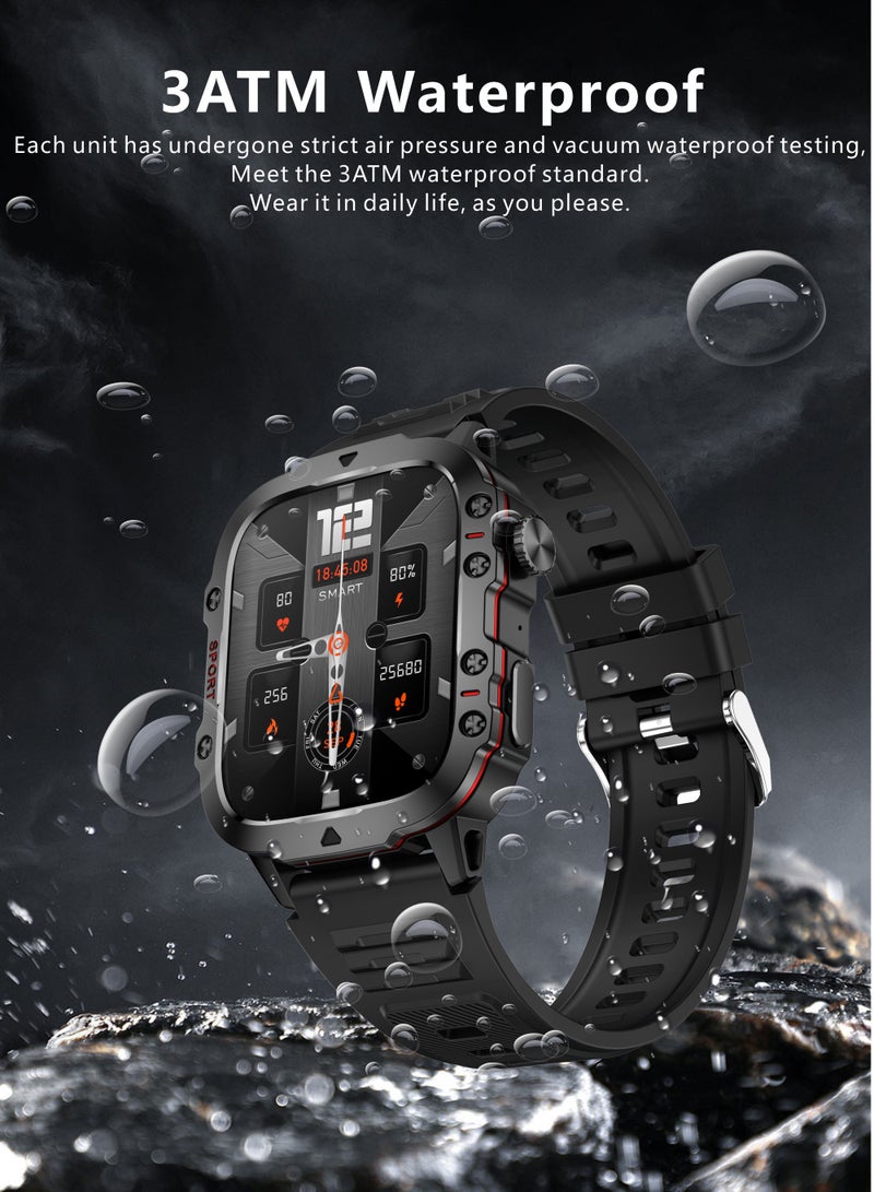 LIGE 1.96 HD Screen 420 mAh Sports Smart Watch Men Waterproof Bluetooth Calling Health Monitoring 100+ Sports Mode Men Smart Watches Steel Black