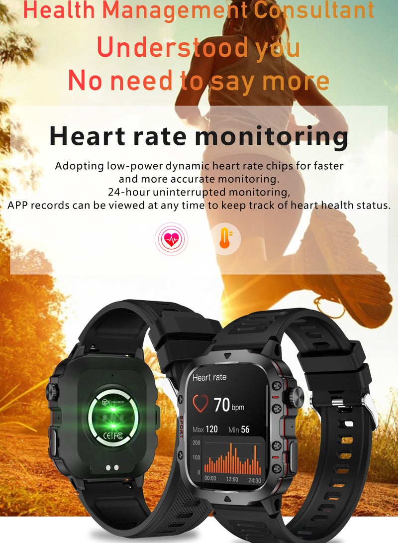 LIGE 1.96 HD Screen 420 mAh Sports Smart Watch Men Waterproof Bluetooth Calling Health Monitoring 100+ Sports Mode Men Smart Watches Steel Black