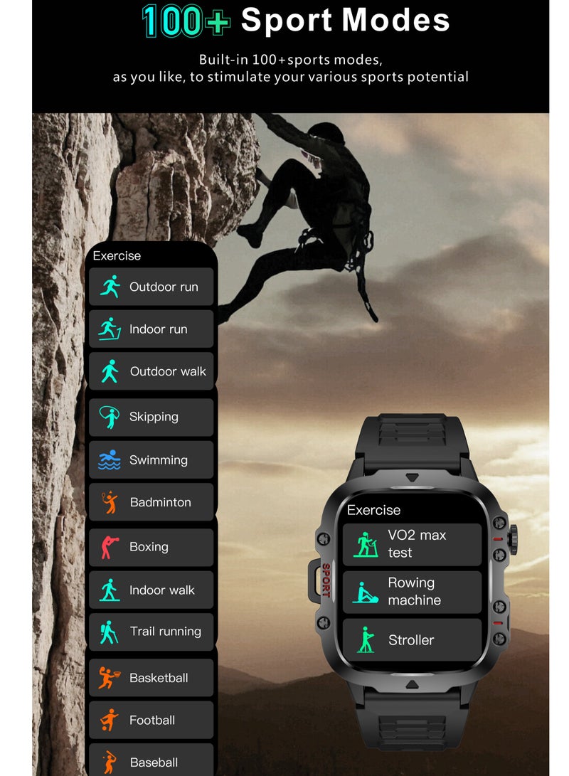 LIGE 1.96 HD Screen 420 mAh Sports Smart Watch Men Waterproof Bluetooth Calling Health Monitoring 100+ Sports Mode Men Smart Watches Steel Black