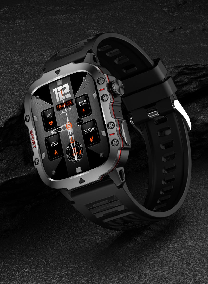 LIGE 1.96 HD Screen 420 mAh Sports Smart Watch Men Waterproof Bluetooth Calling Health Monitoring 100+ Sports Mode Men Smart Watches Steel Black