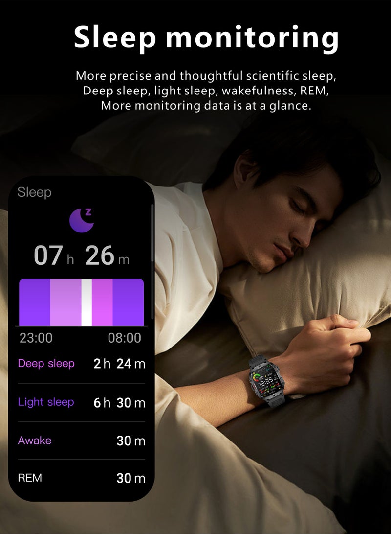 LIGE 1.96 HD Screen 420 mAh Sports Smart Watch Men Waterproof Bluetooth Calling Health Monitoring 100+ Sports Mode Men Smart Watches Steel Black