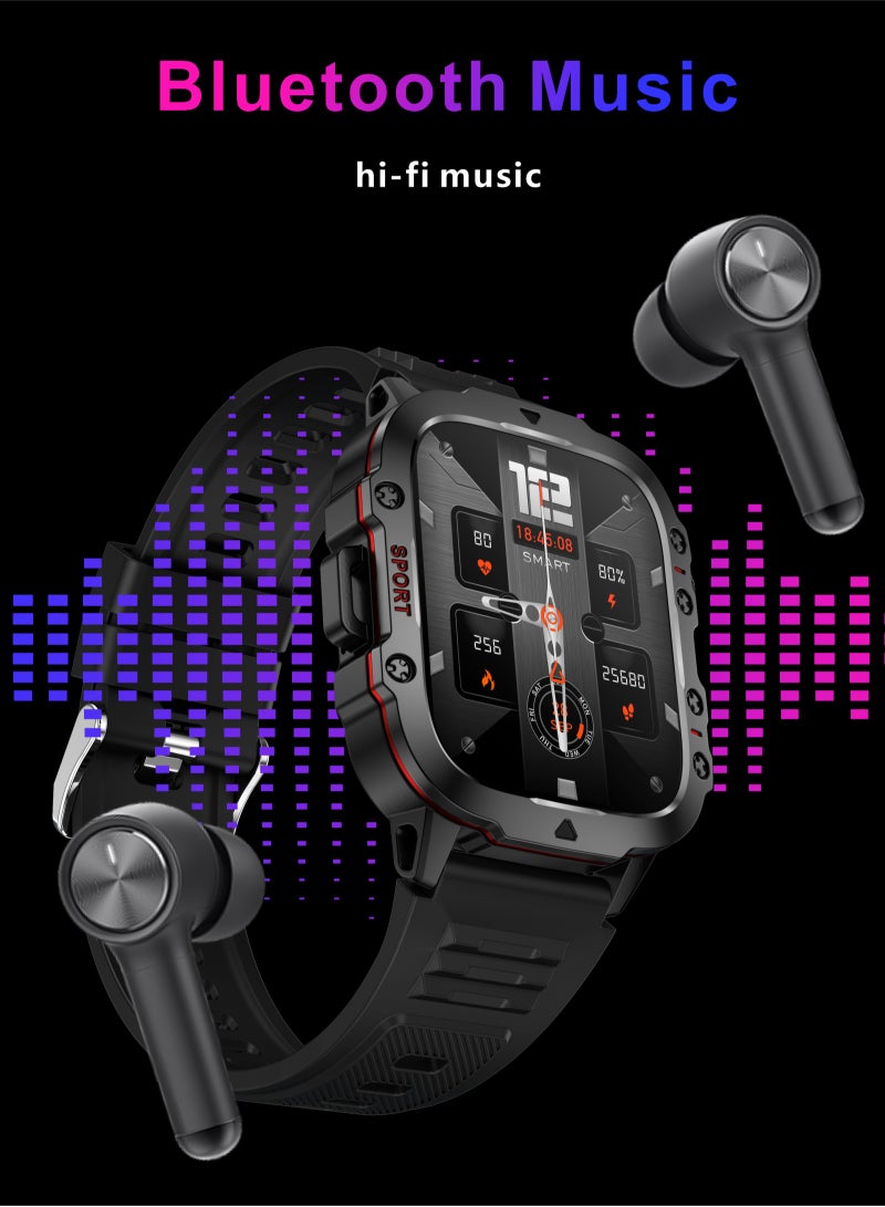 LIGE 1.96 HD Screen 420 mAh Sports Smart Watch Men Waterproof Bluetooth Calling Health Monitoring 100+ Sports Mode Men Smart Watches Steel Black