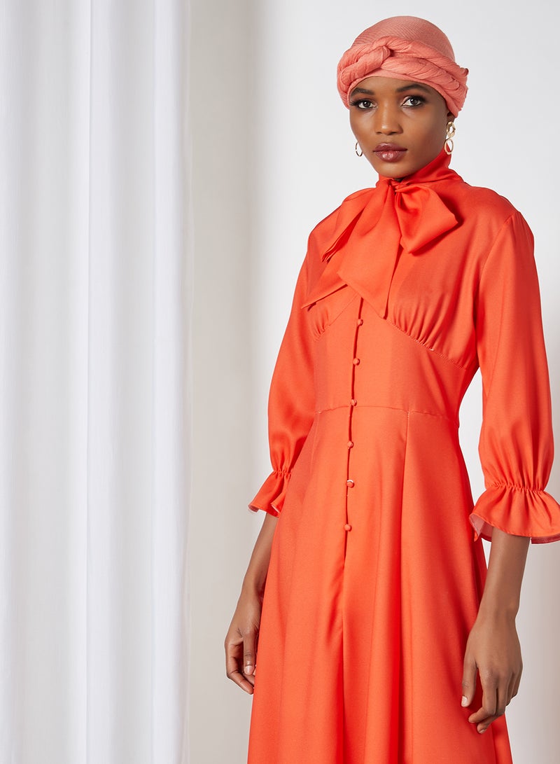 High Tie-Up Neck Maxi Dress Orange