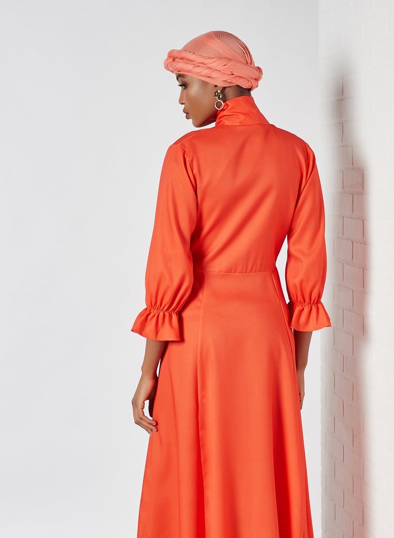 High Tie-Up Neck Maxi Dress Orange