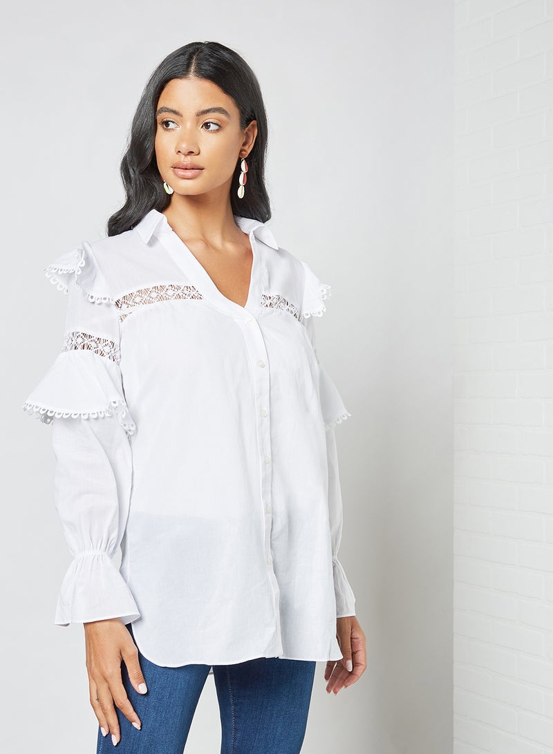 Lace Panel Shirt White