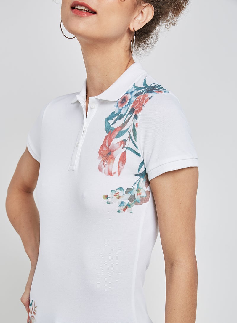 Slim Fit Floral Pique Polo Shirt Print