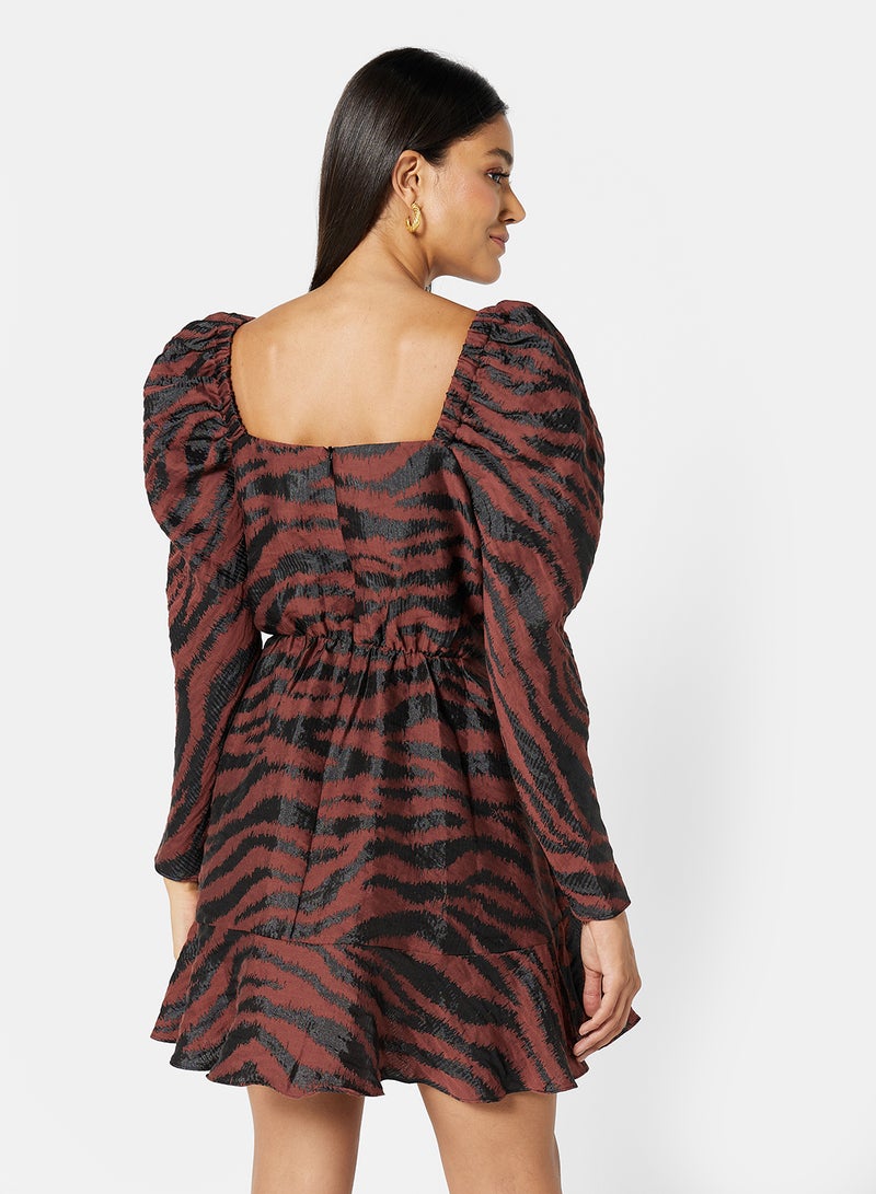 Printed MinI Dress Brown