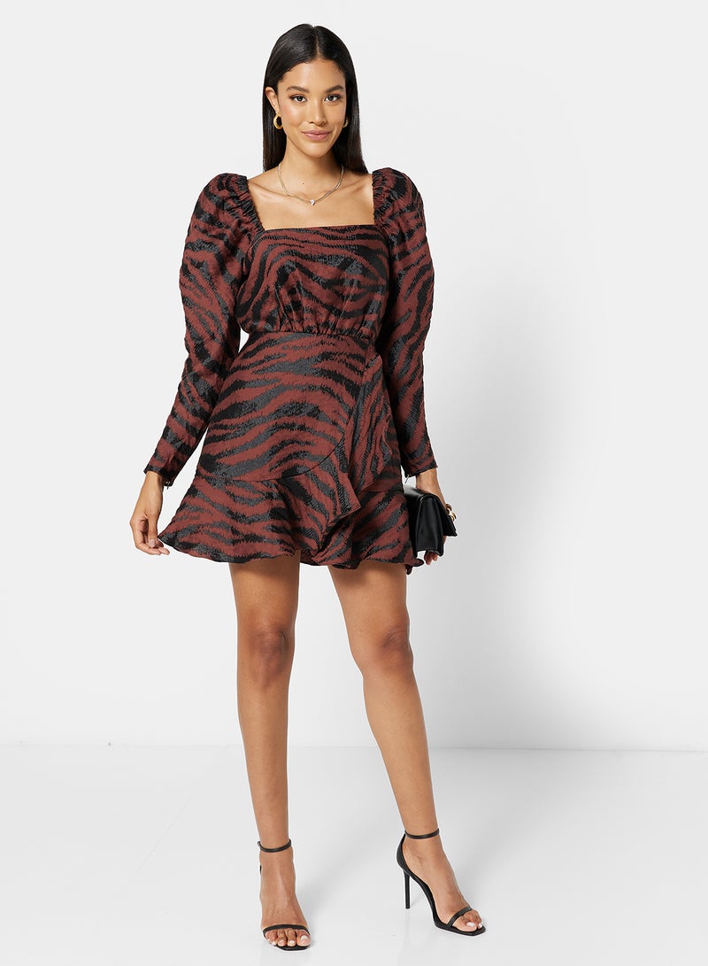 Printed MinI Dress Brown