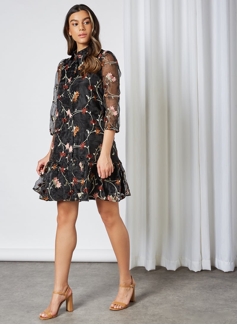 Embroidered Mini Dress Black Embroidery