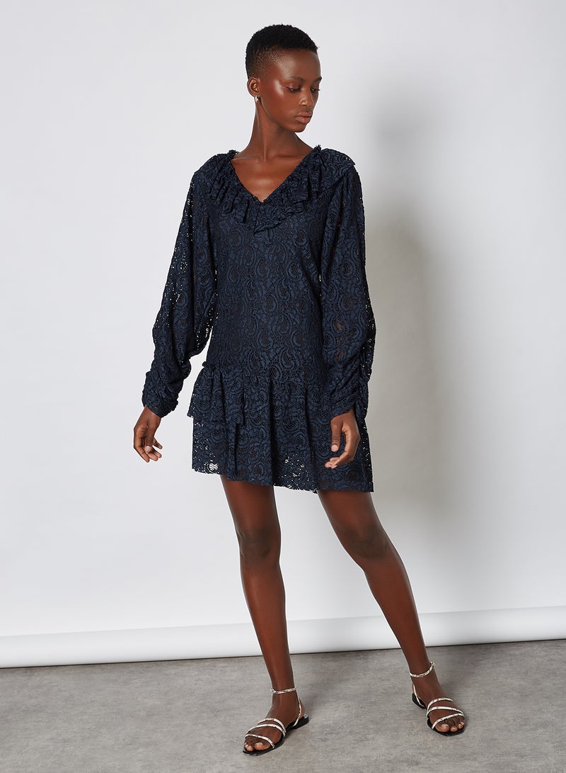 Solid Lace Dress Navy