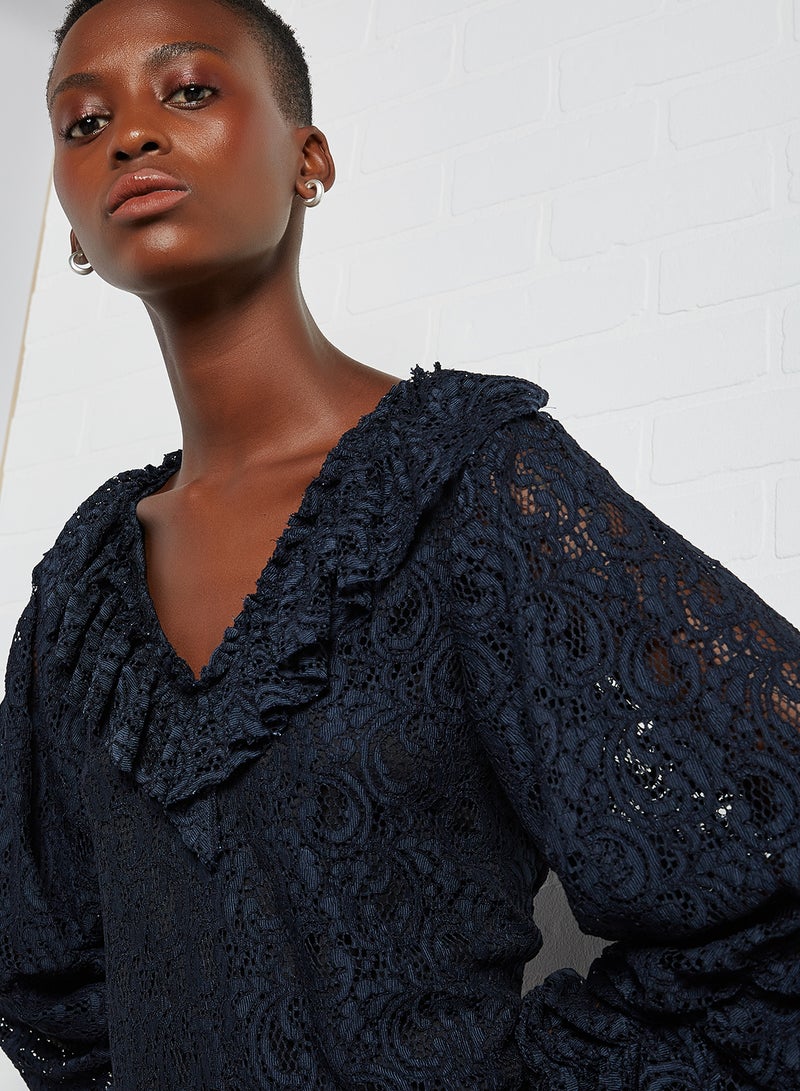 Solid Lace Dress Navy