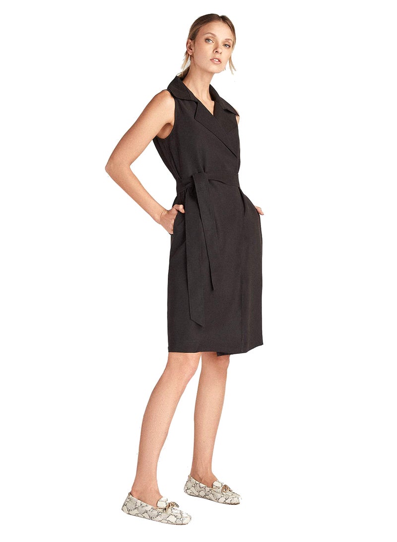 Trench Coat Style Sleeveless Dress Black