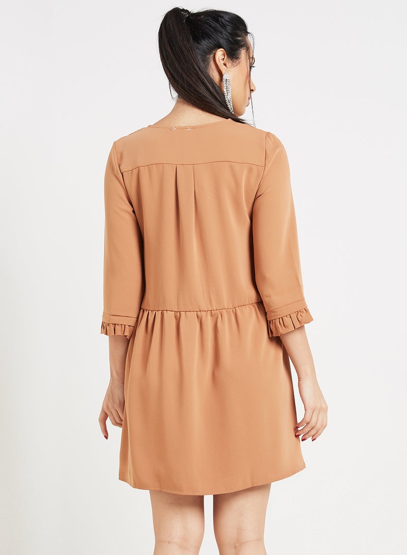 Casual Wear Mini Dress Brown