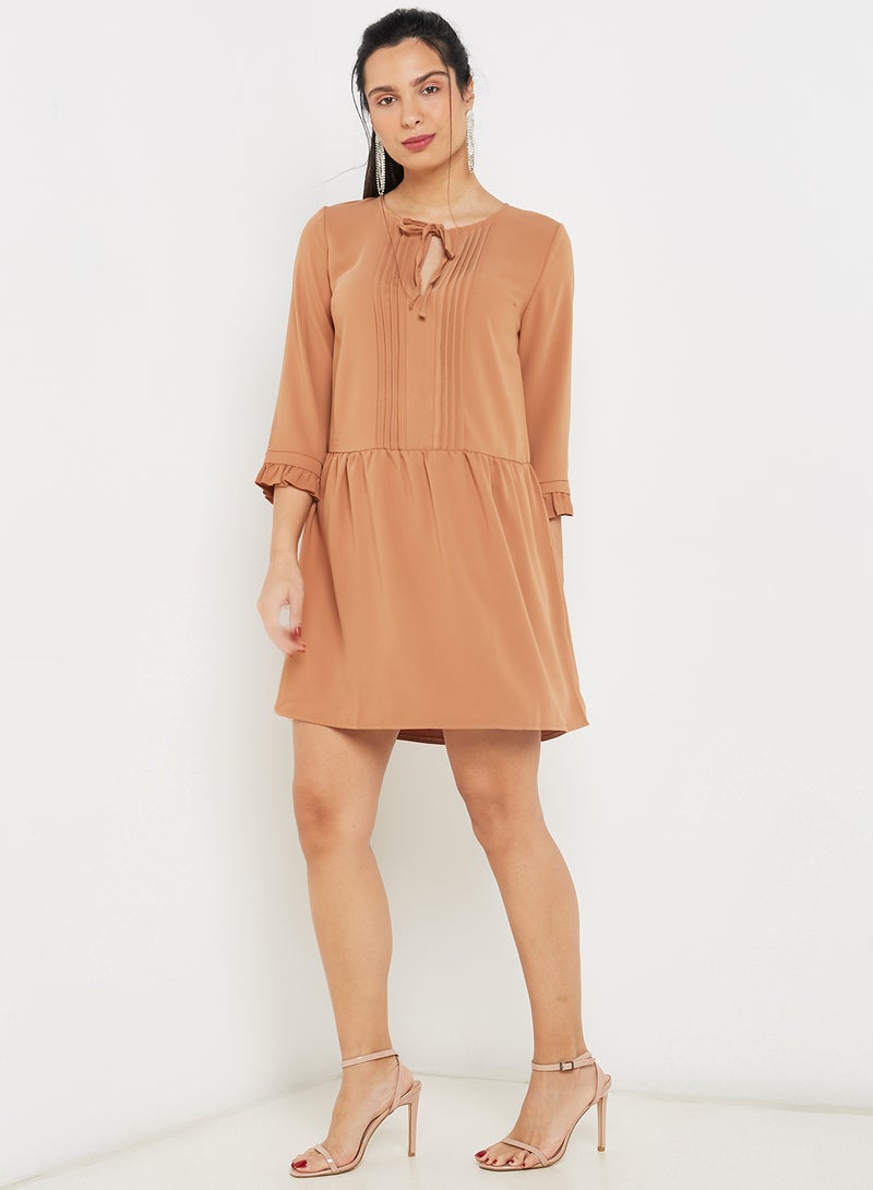 Casual Wear Mini Dress Brown