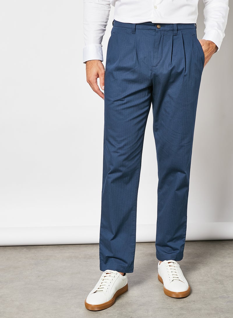 Talkin Pleated Herringbone Trouser Navy