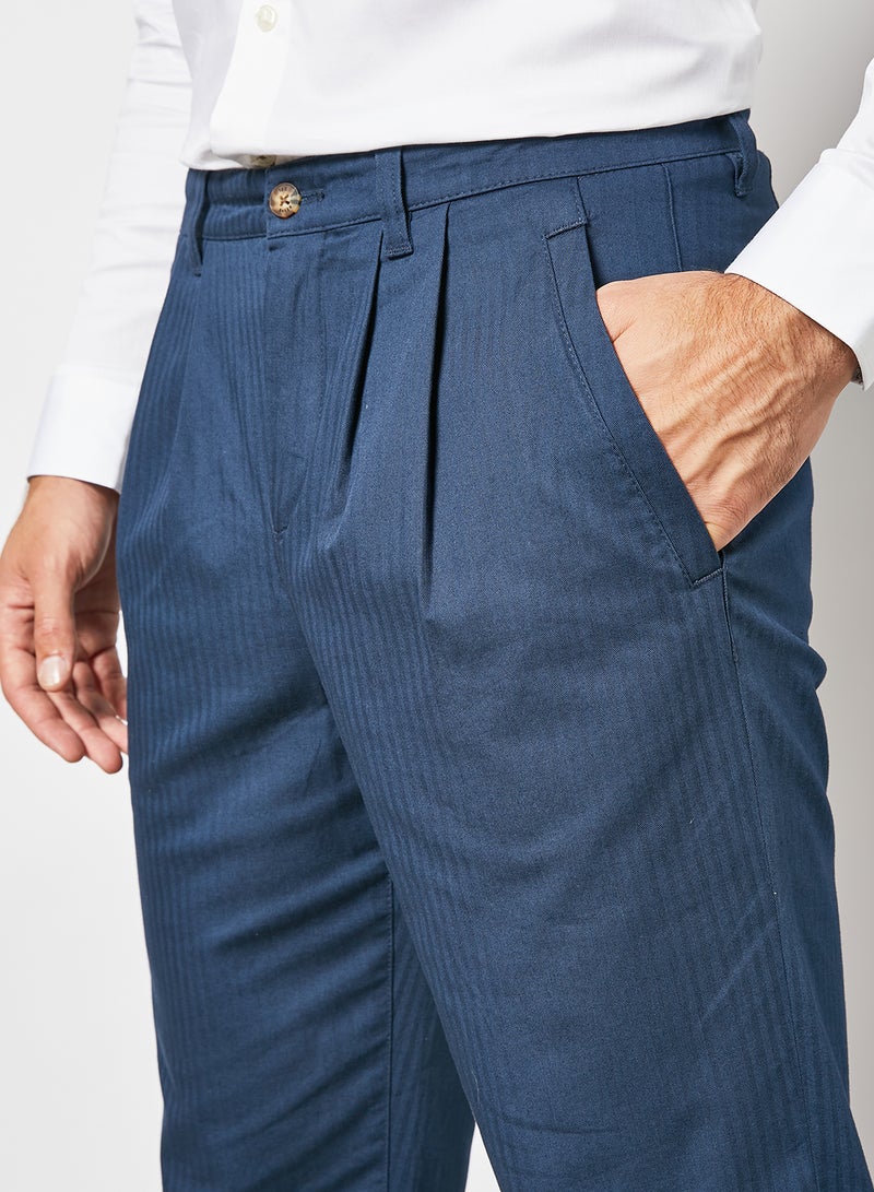 Talkin Pleated Herringbone Trouser Navy