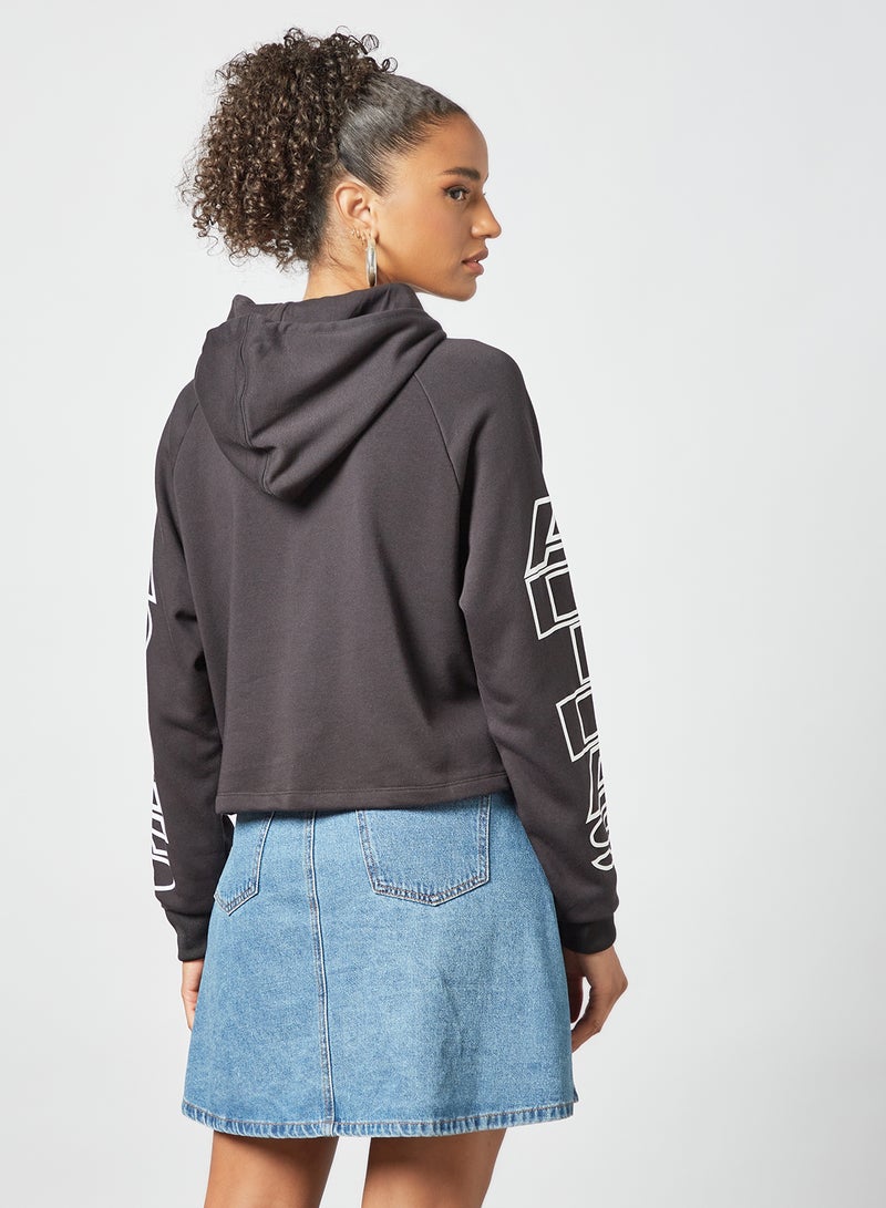 Cropped Letter Hoodie Black