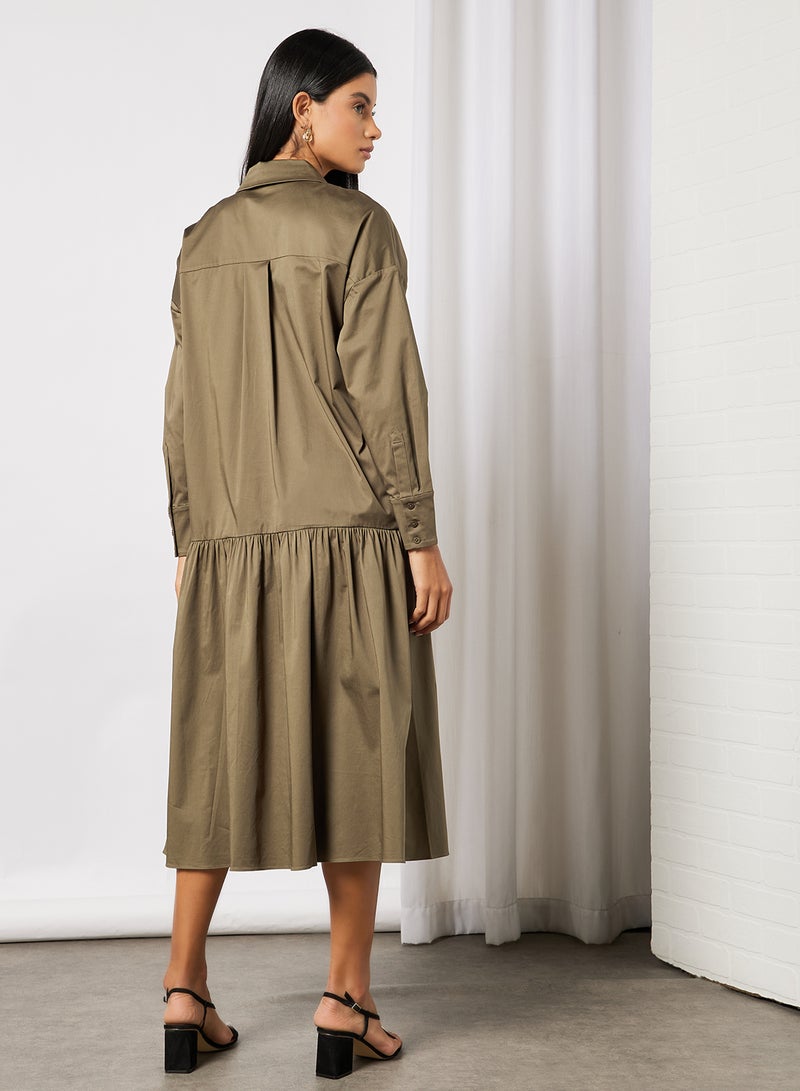 Deep Tier Boxy Shirt Dress Olive