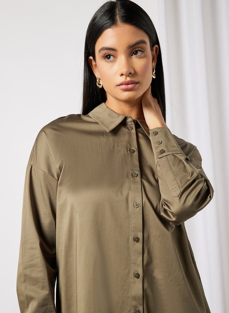 Deep Tier Boxy Shirt Dress Olive