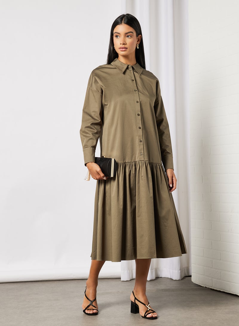 Deep Tier Boxy Shirt Dress Olive