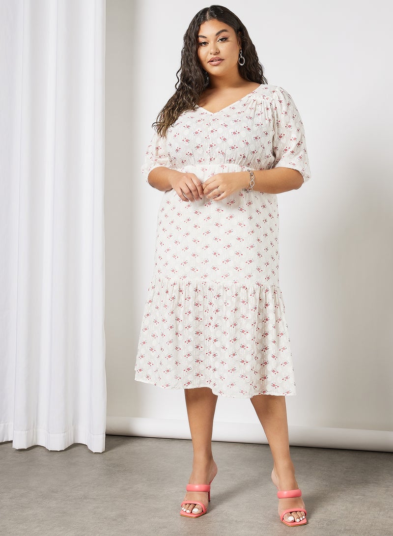 Plus Size Floral Print Dress Off White