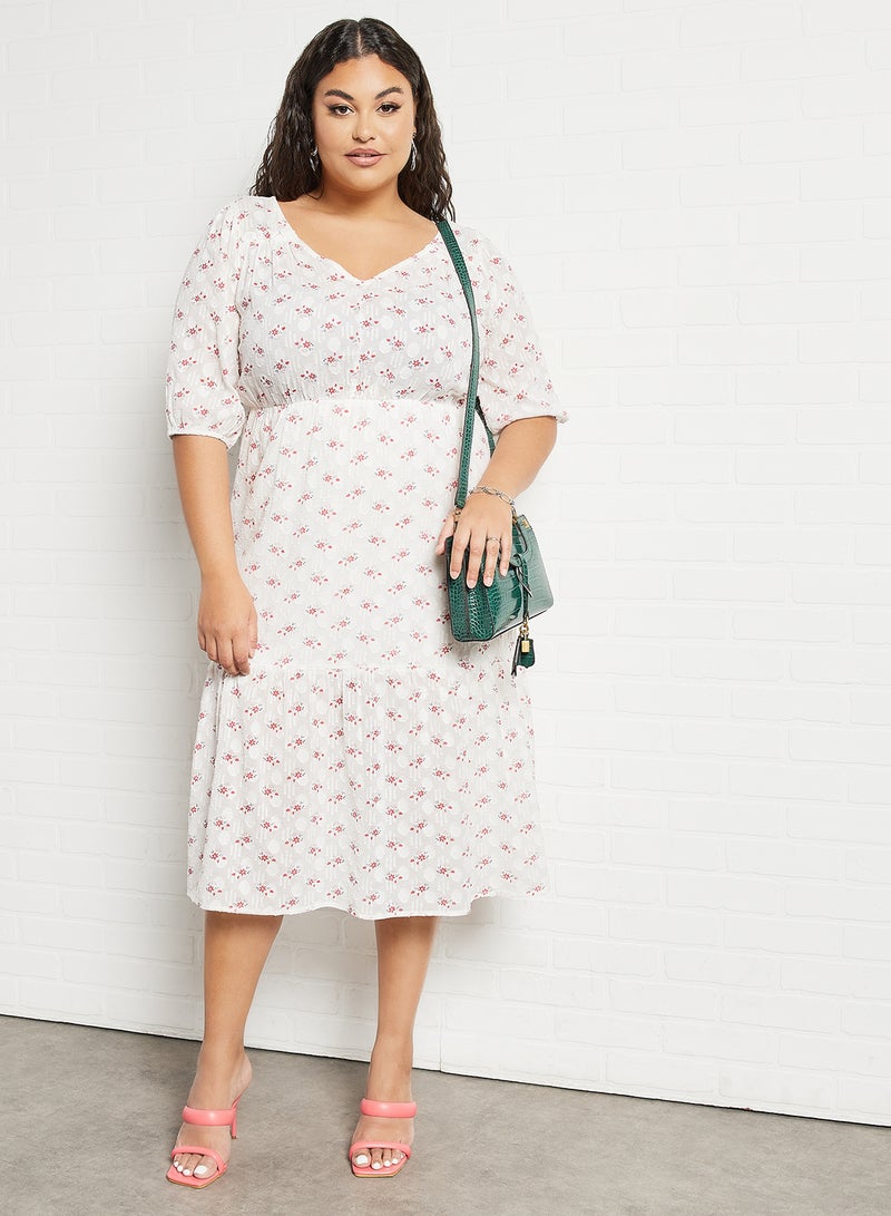 Plus Size Floral Print Dress Off White