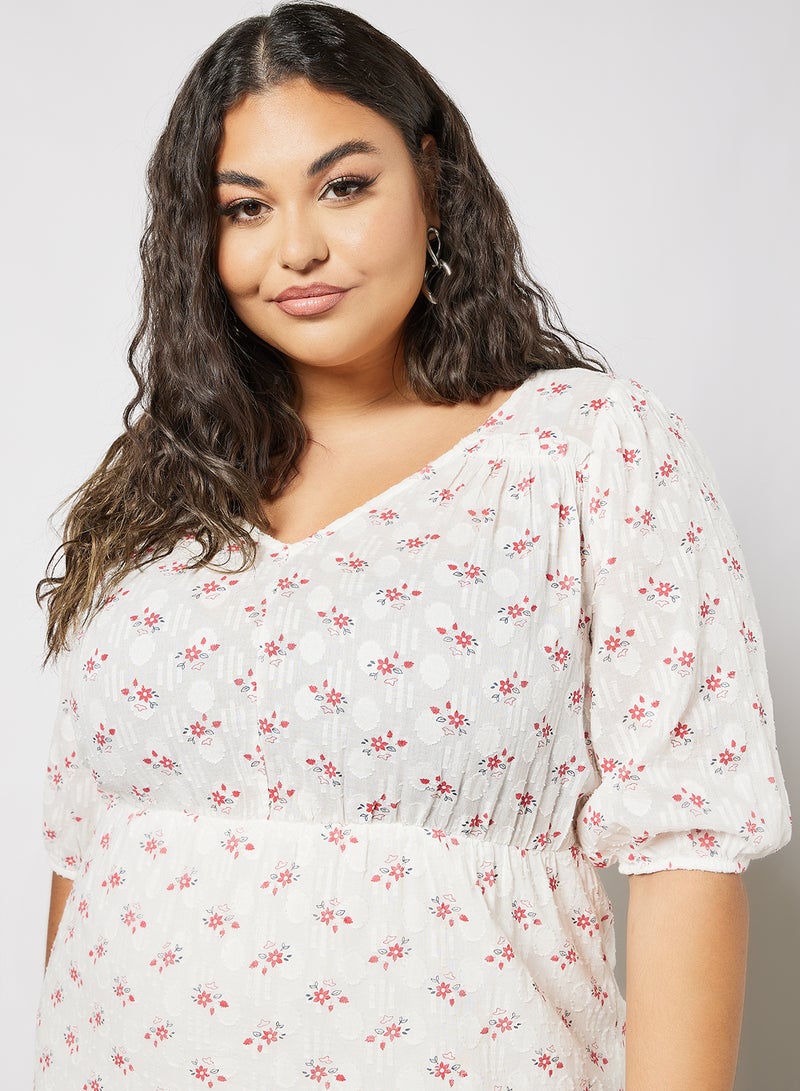 Plus Size Floral Print Dress Off White