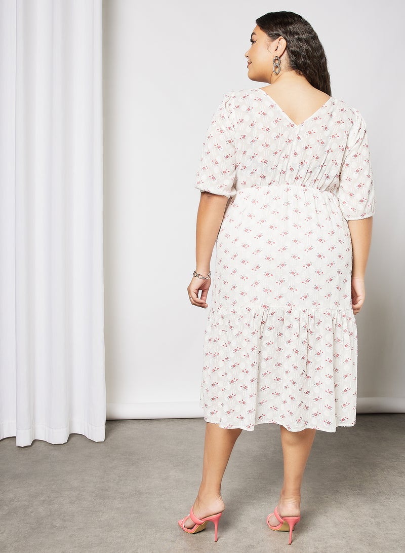 Plus Size Floral Print Dress Off White