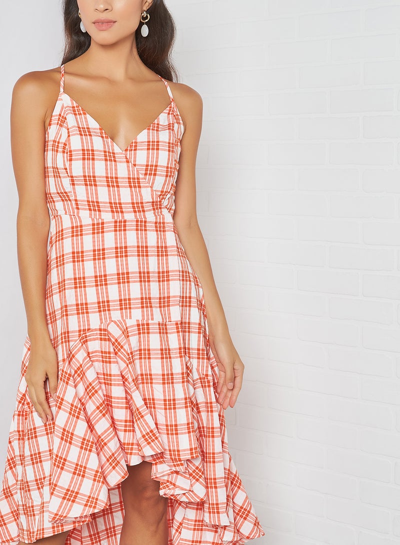 Checks Pattern Dress Orange