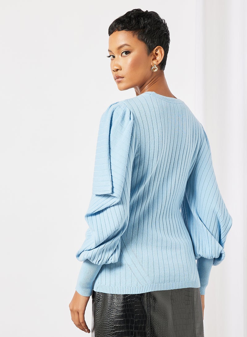 Draped Sleeve Sweater Light Blue