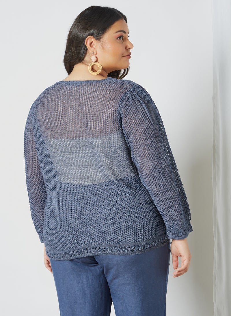 Plus Size Puff Sleeve Sweater Blue