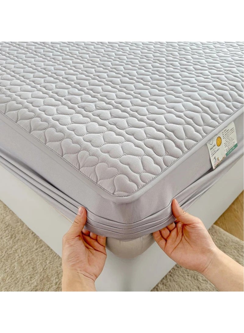 Waterproof Fitted Bedding Topper Set 200 x 220 cm King Size - Light Grey Protect Your Mattress and Pillows Includes 2 Pillowcases