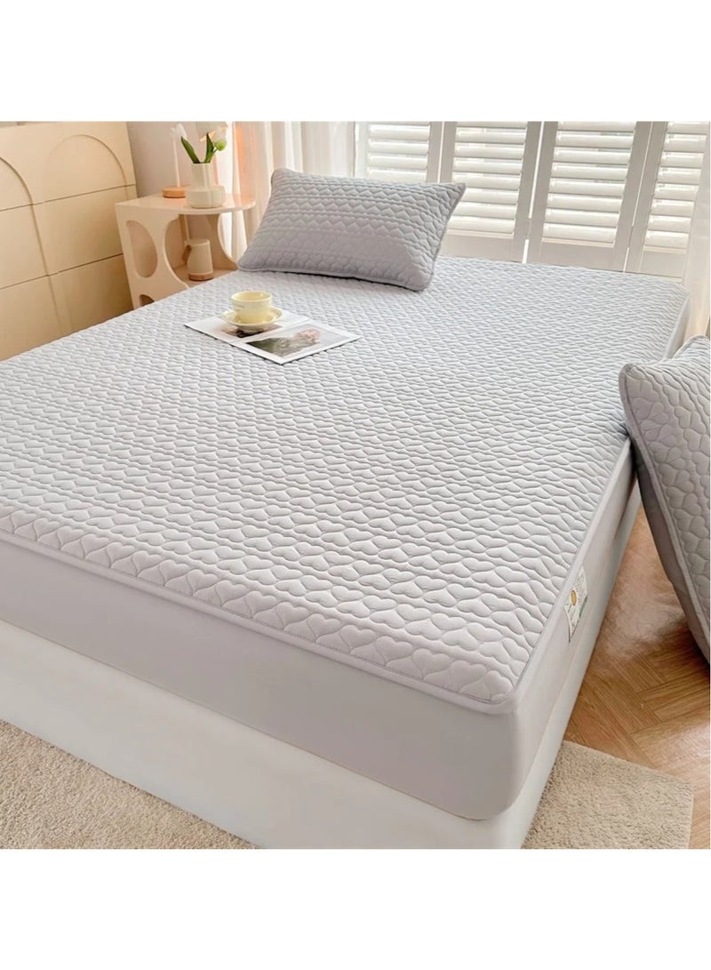 Waterproof Fitted Bedding Topper Set 200 x 220 cm King Size - Light Grey Protect Your Mattress and Pillows Includes 2 Pillowcases