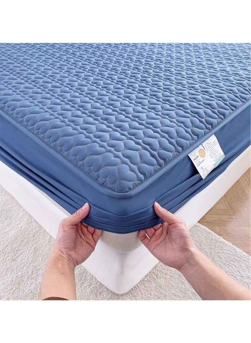 Waterproof Fitted Bedding Topper Set 200 x 220 cm King Size - Blue Protect Your Mattress and Pillows Includes 2 Pillowcases