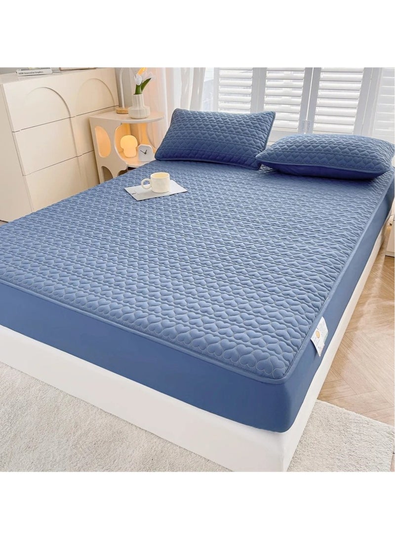 Waterproof Fitted Bedding Topper Set 200 x 220 cm King Size - Blue Protect Your Mattress and Pillows Includes 2 Pillowcases