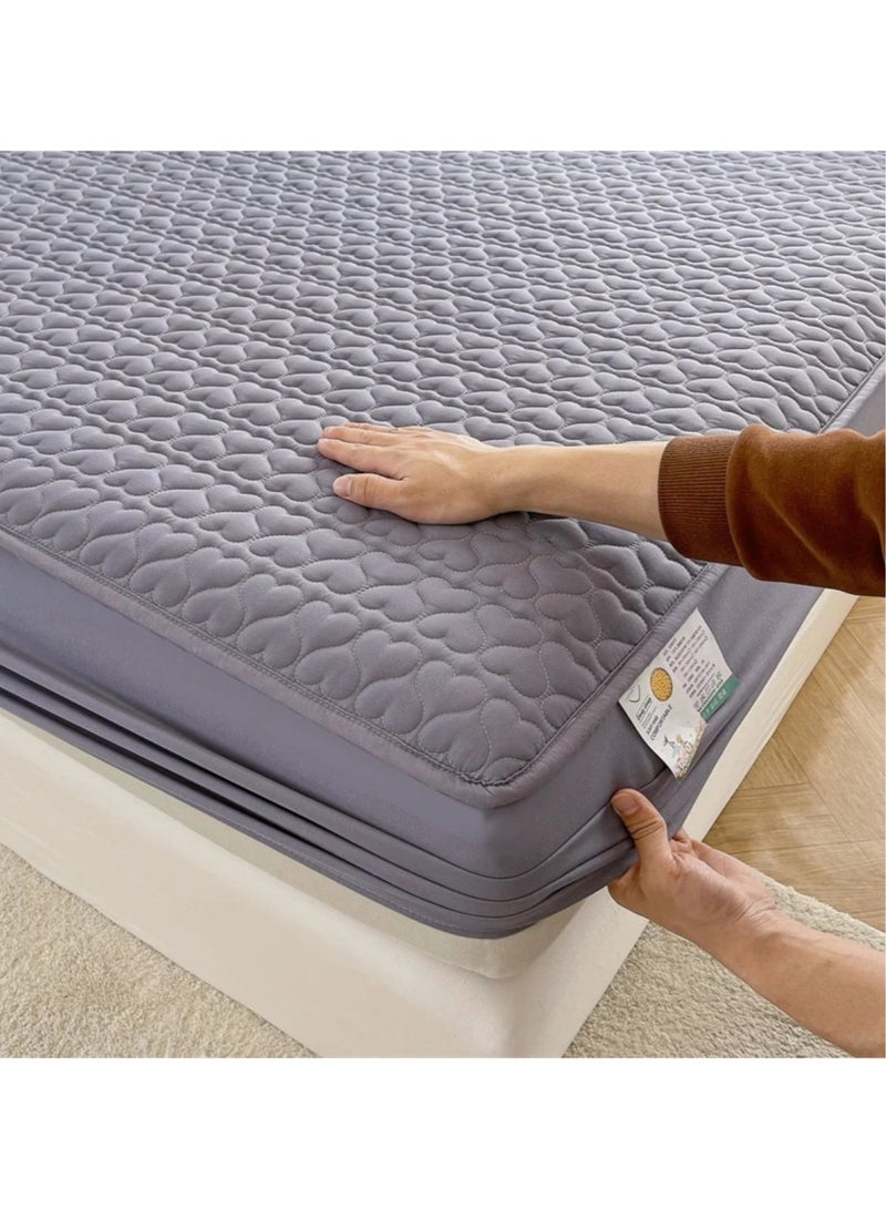 Waterproof Fitted Bedding Topper Set 200 x 200 CM King Size - Dark Grey Protect Your Mattress and Pillows Includes 2 Pillowcases