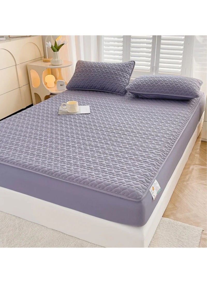 Waterproof Fitted Bedding Topper Set 200 x 200 CM King Size - Dark Grey Protect Your Mattress and Pillows Includes 2 Pillowcases