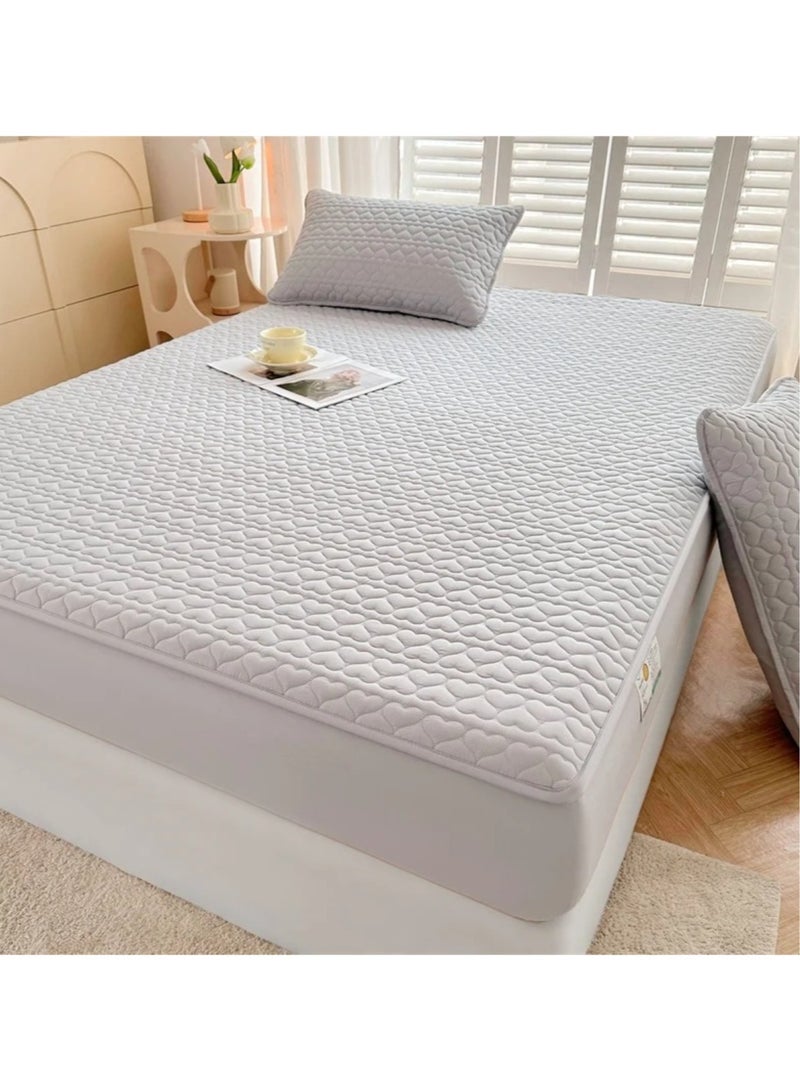 Waterproof Fitted Bedding Topper Set 200 x 200 cm King Size - Light Grey Protect Your Mattress and Pillows Includes 2 Pillowcases