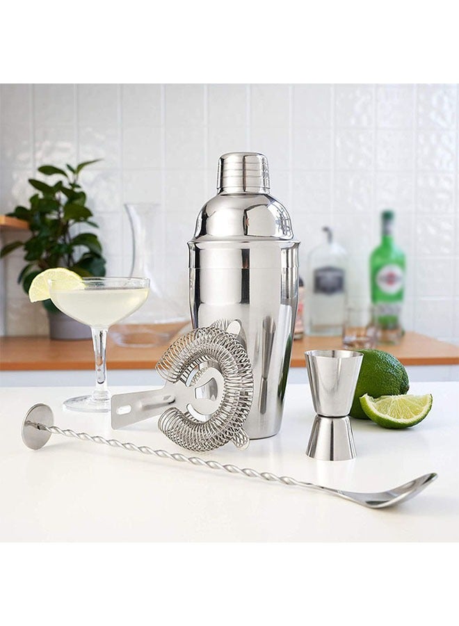 4-Piece Stainless Steel Shaker Set 750ml, Accessories Bar Spoon , Strainer, Measuring Jigger Beverages Mixer Set