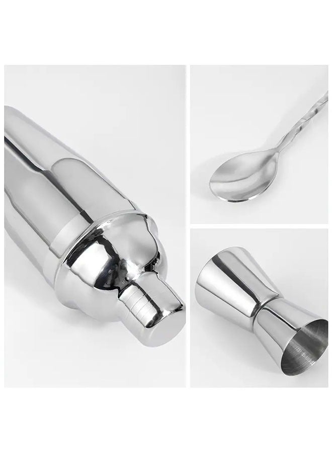 4-Piece Stainless Steel Shaker Set 750ml, Accessories Bar Spoon , Strainer, Measuring Jigger Beverages Mixer Set