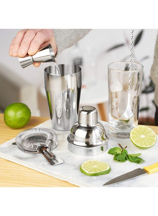 4-Piece Stainless Steel Shaker Set 750ml, Accessories Bar Spoon , Strainer, Measuring Jigger Beverages Mixer Set