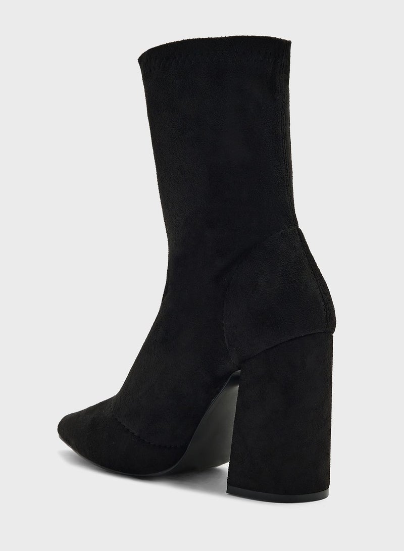 Pointed Block Heel Sock Boot