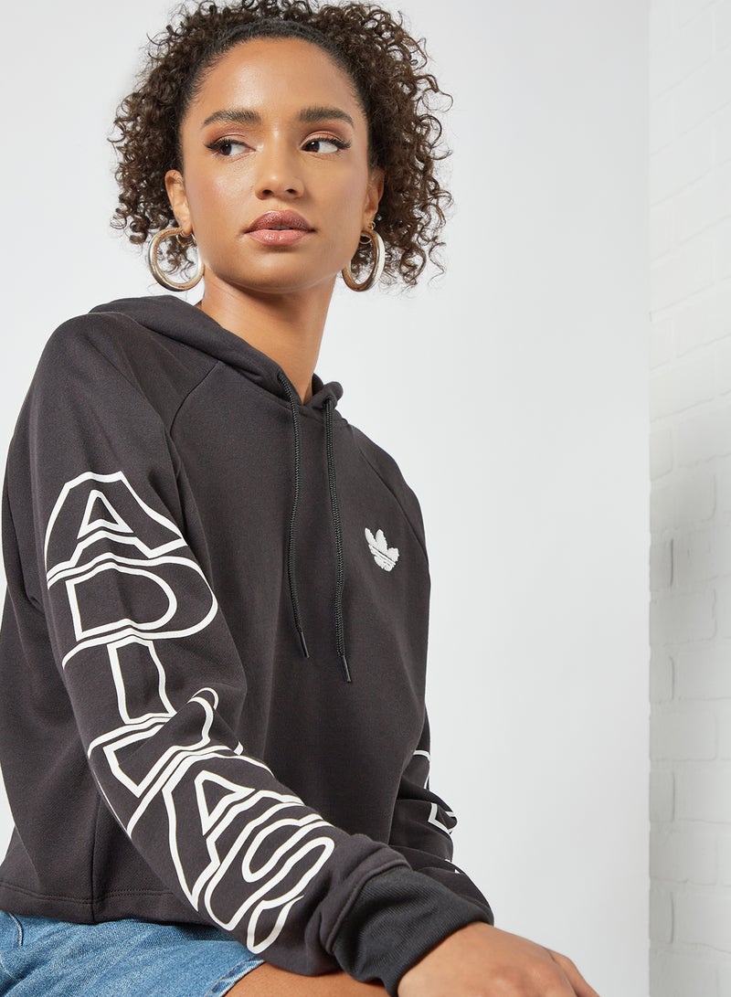 Cropped Letter Hoodie Black