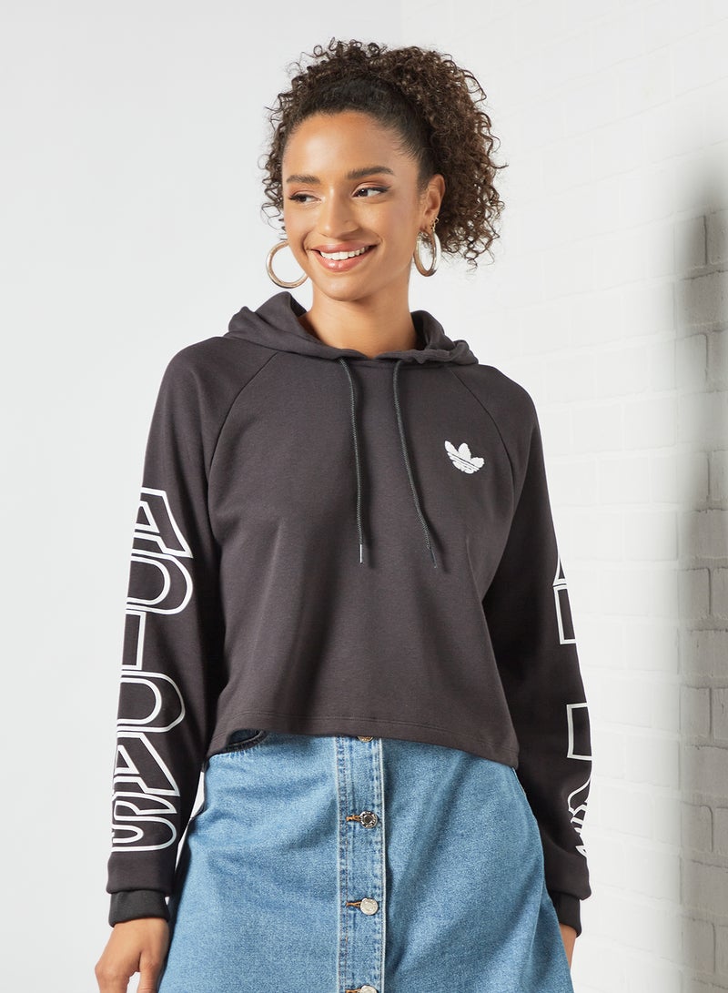 Cropped Letter Hoodie Black