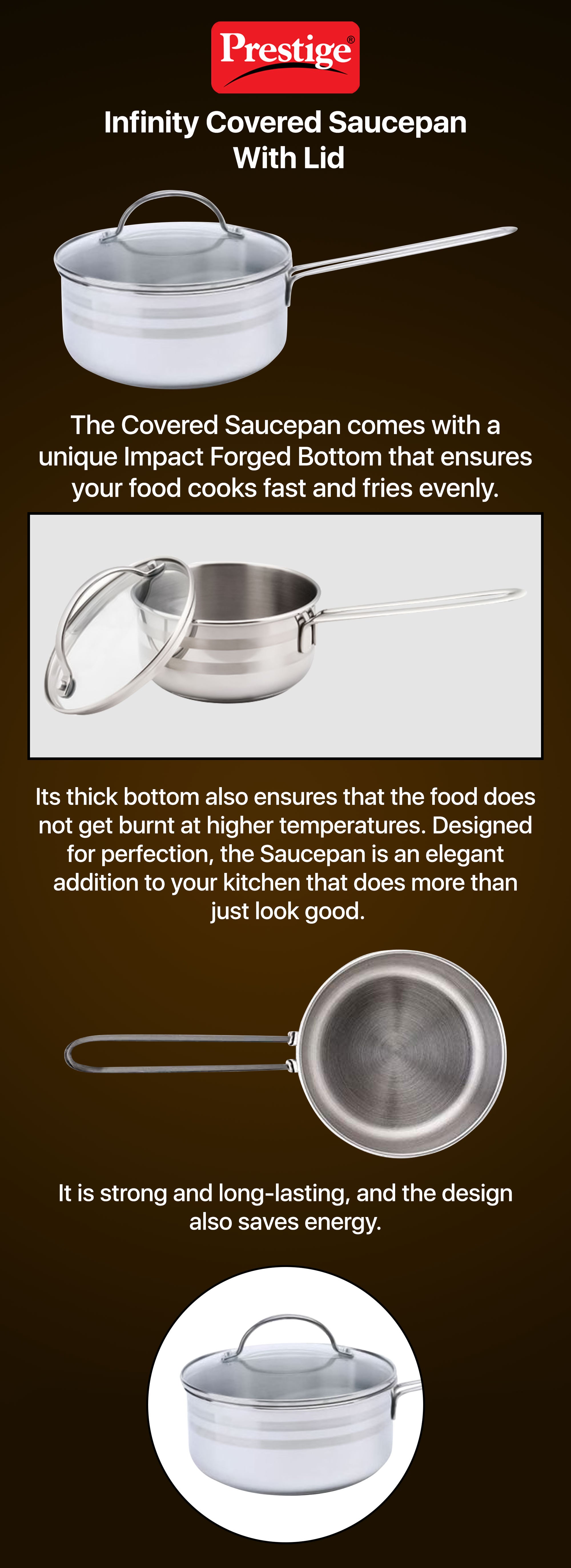 Prestige Infinity 20Cm Cov Saucepan Shiny, Matt 20Cmcm