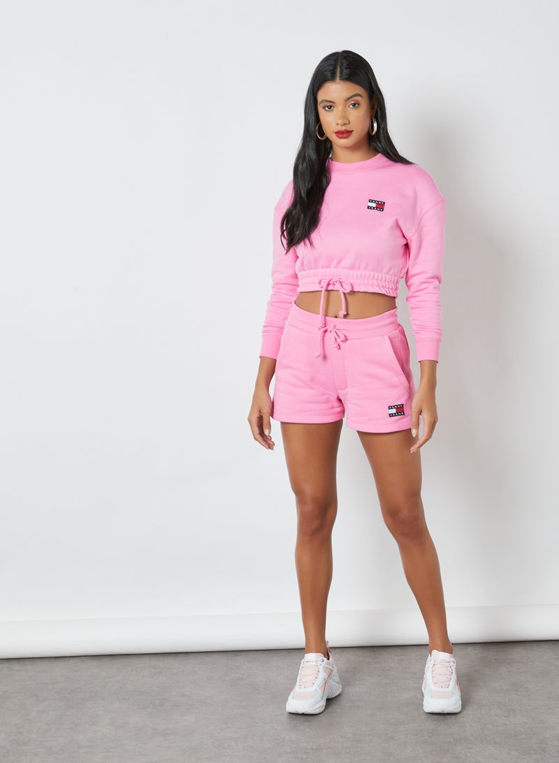 Logo Badge Cropped Sweatshirt Pink Daisy