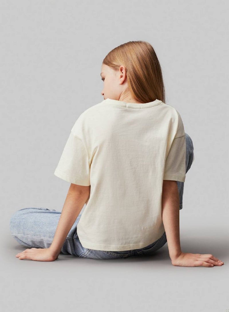 Girls' Boxy Logo T-Shirt - Cotton jersey, White