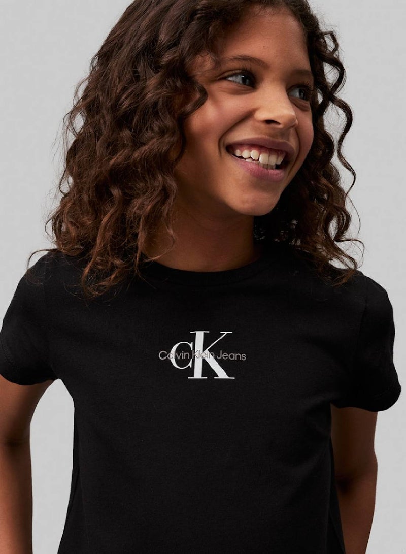 Girls' Slim Logo T-Shirt - Cotton jersey, Black